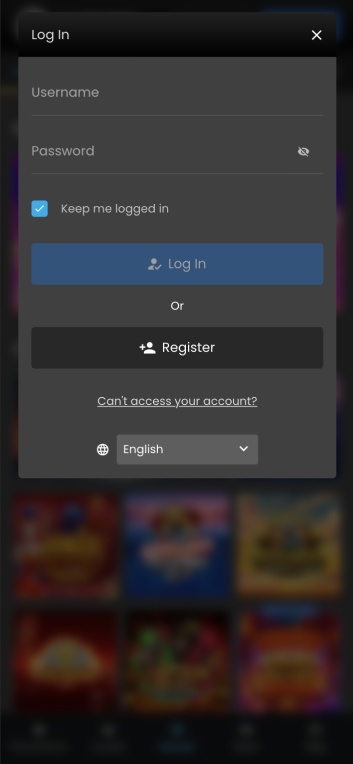 login page of Luxury Casino